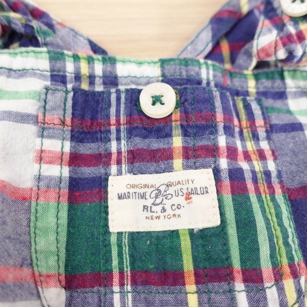 Ralph Lauren Overalls Baby 9M Blue Plaid Red Patchwork Madras Western‎ Summer